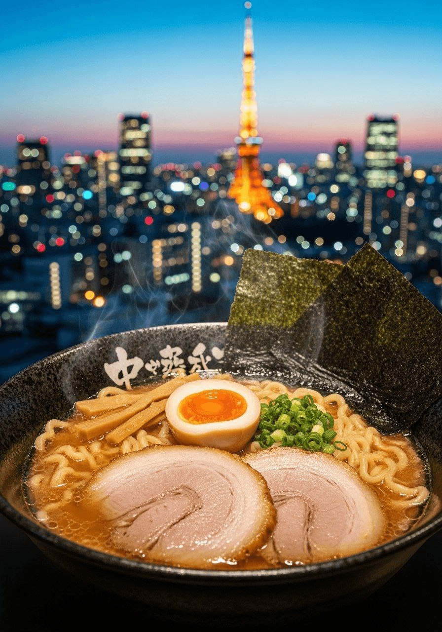 Рамен с видом на Токио и момидзи